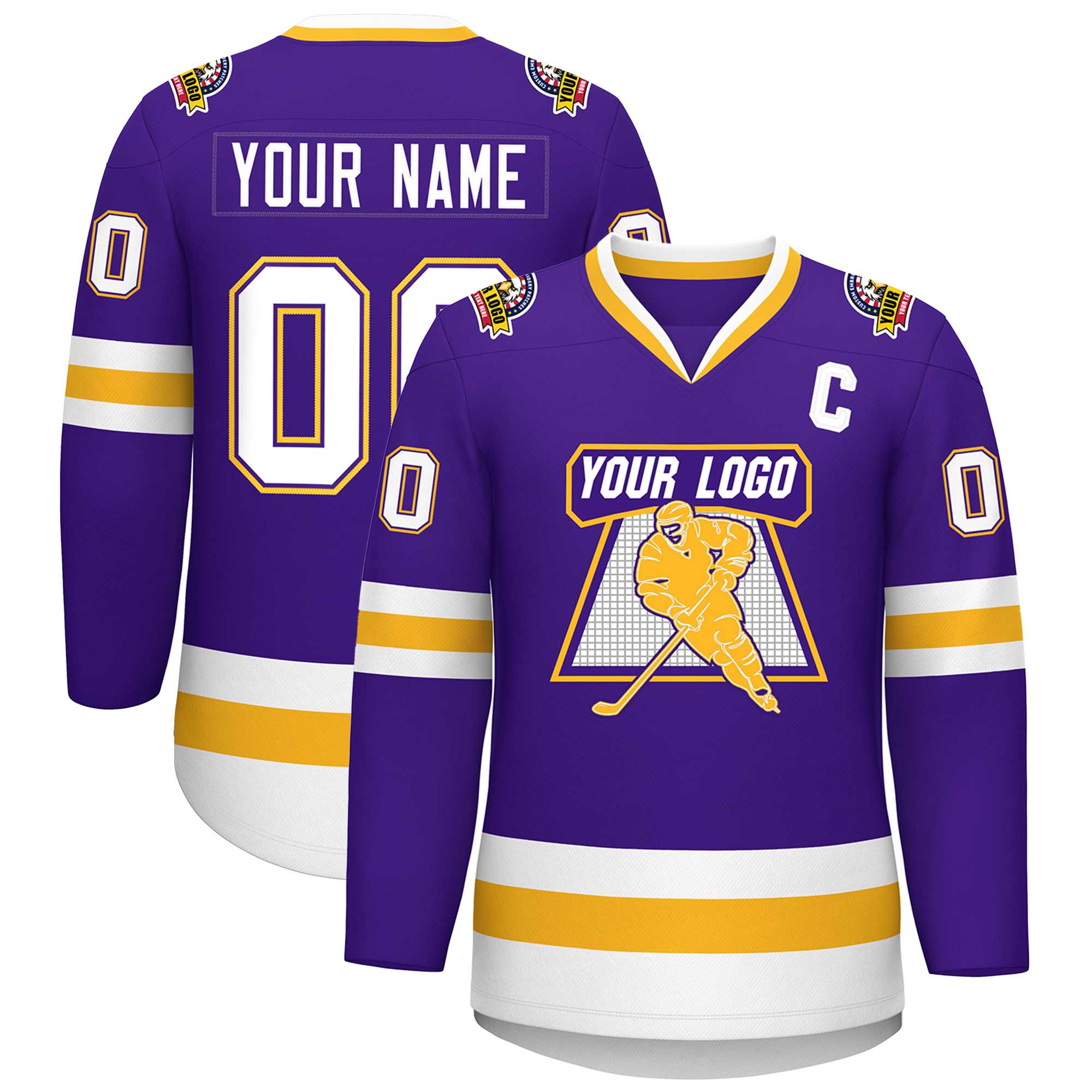 Custom Purple White Purple-Gold Classic Style Hockey Jersey