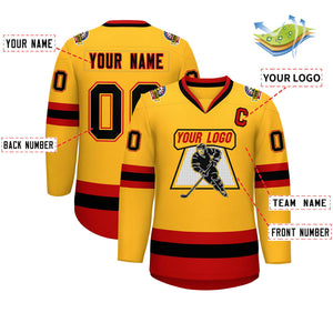 Custom Gold Black Gold-Red Classic Style Hockey Jersey