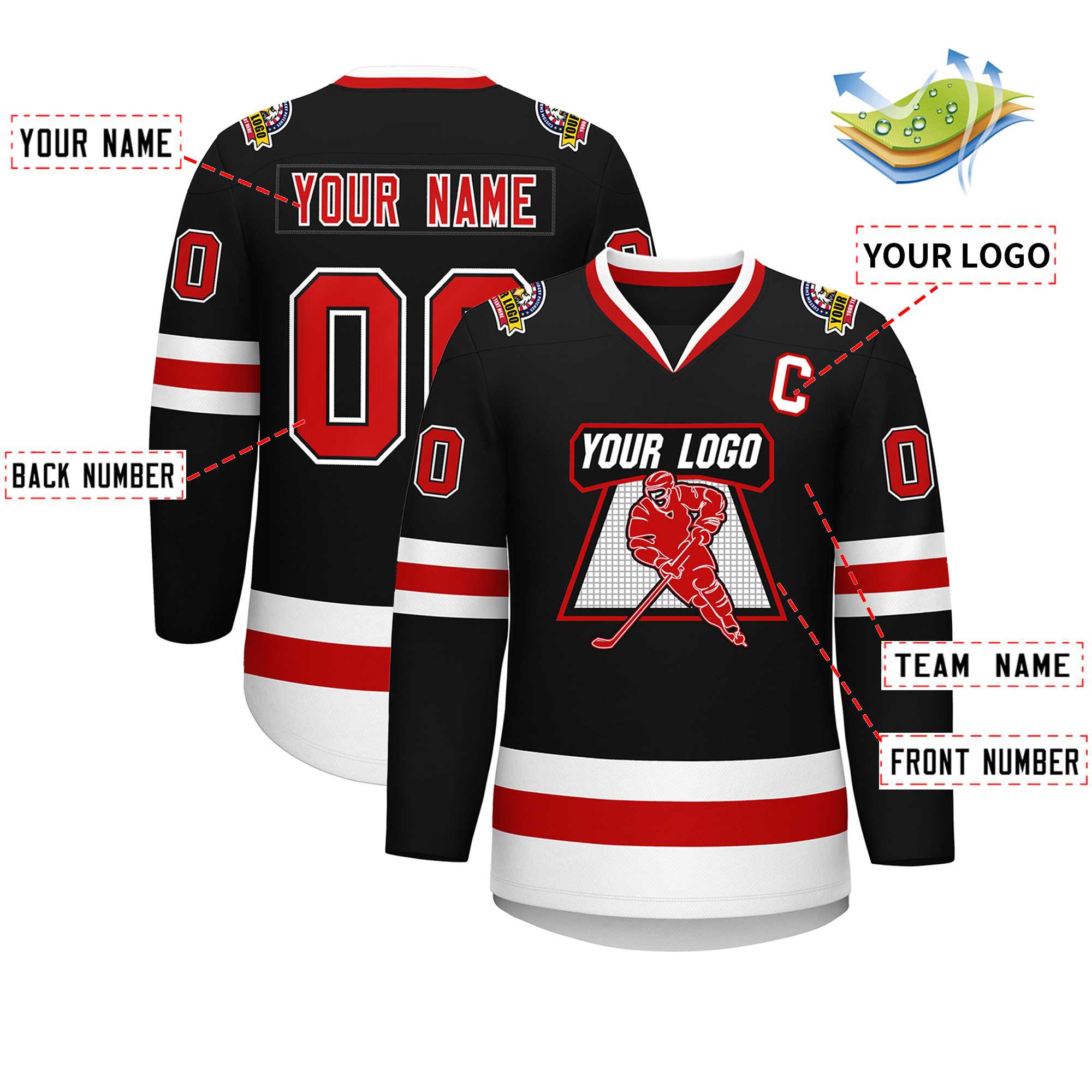 Custom Black Red Black-White Classic Style Hockey Jersey