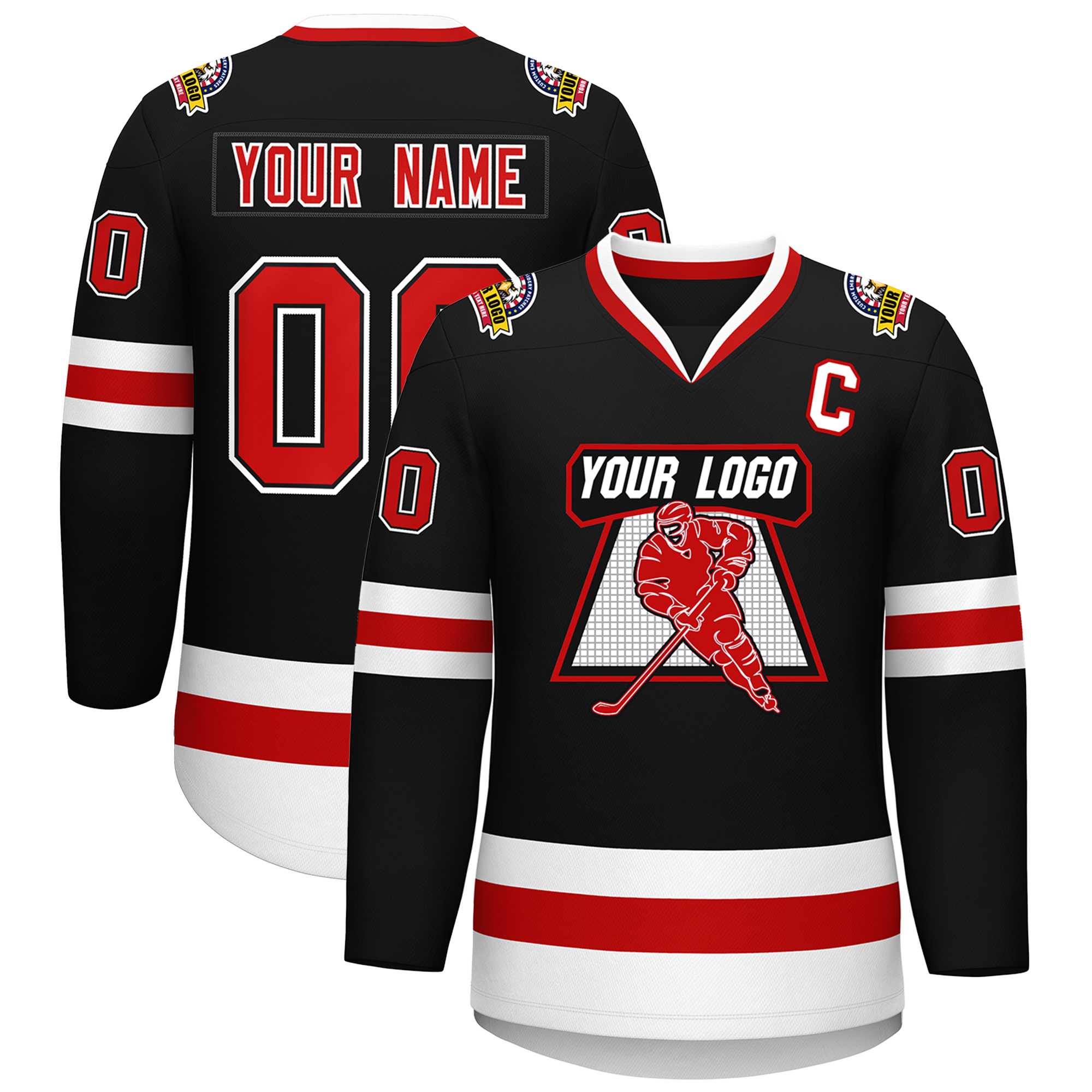 Custom Black Red Black-White Classic Style Hockey Jersey