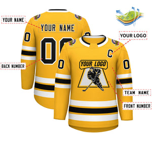 Custom Gold Black-White Classic Style Hockey Jersey