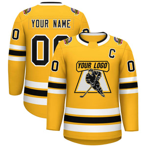 Custom Gold Black-White Classic Style Hockey Jersey