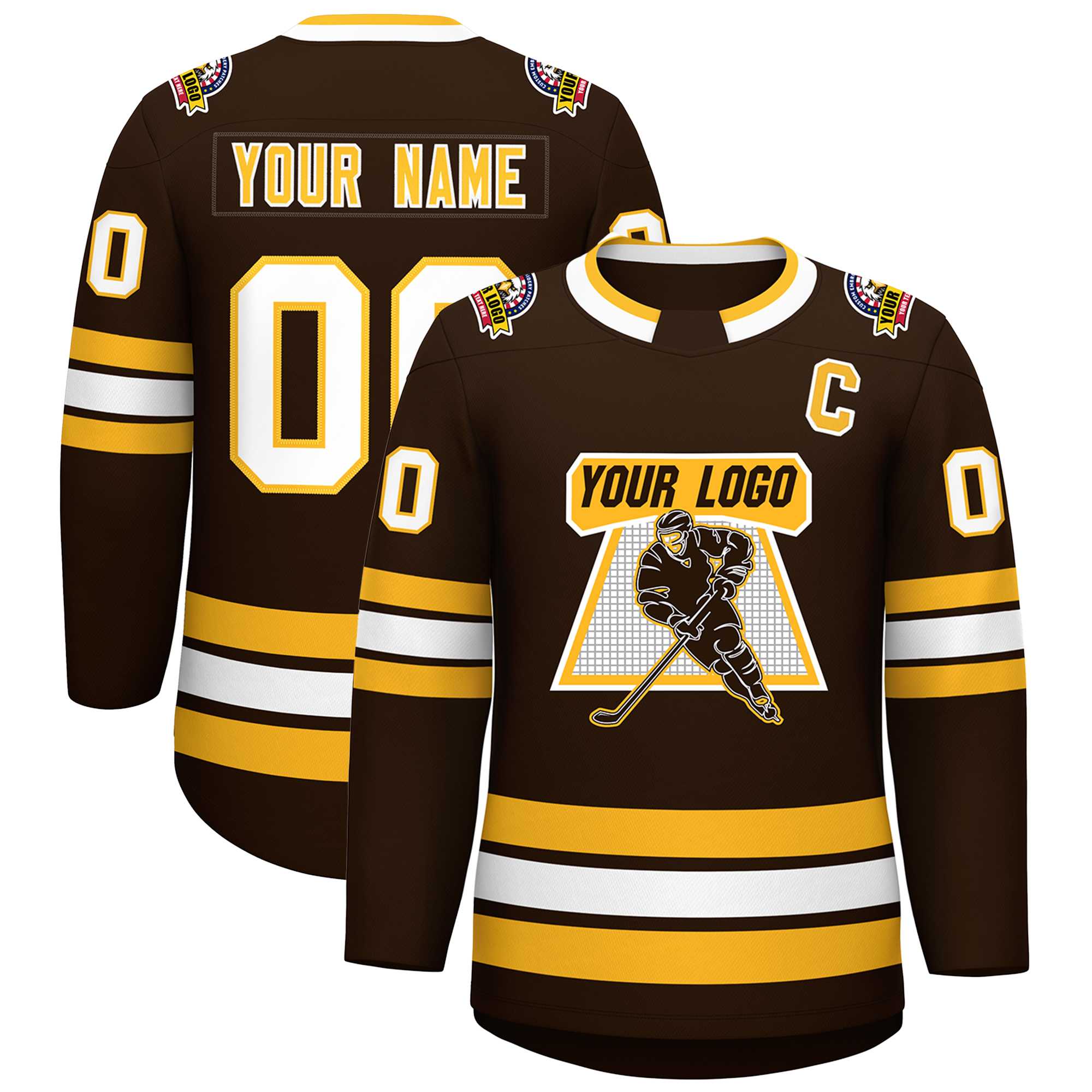 Custom Brown Gold-White Classic Style Hockey Jersey