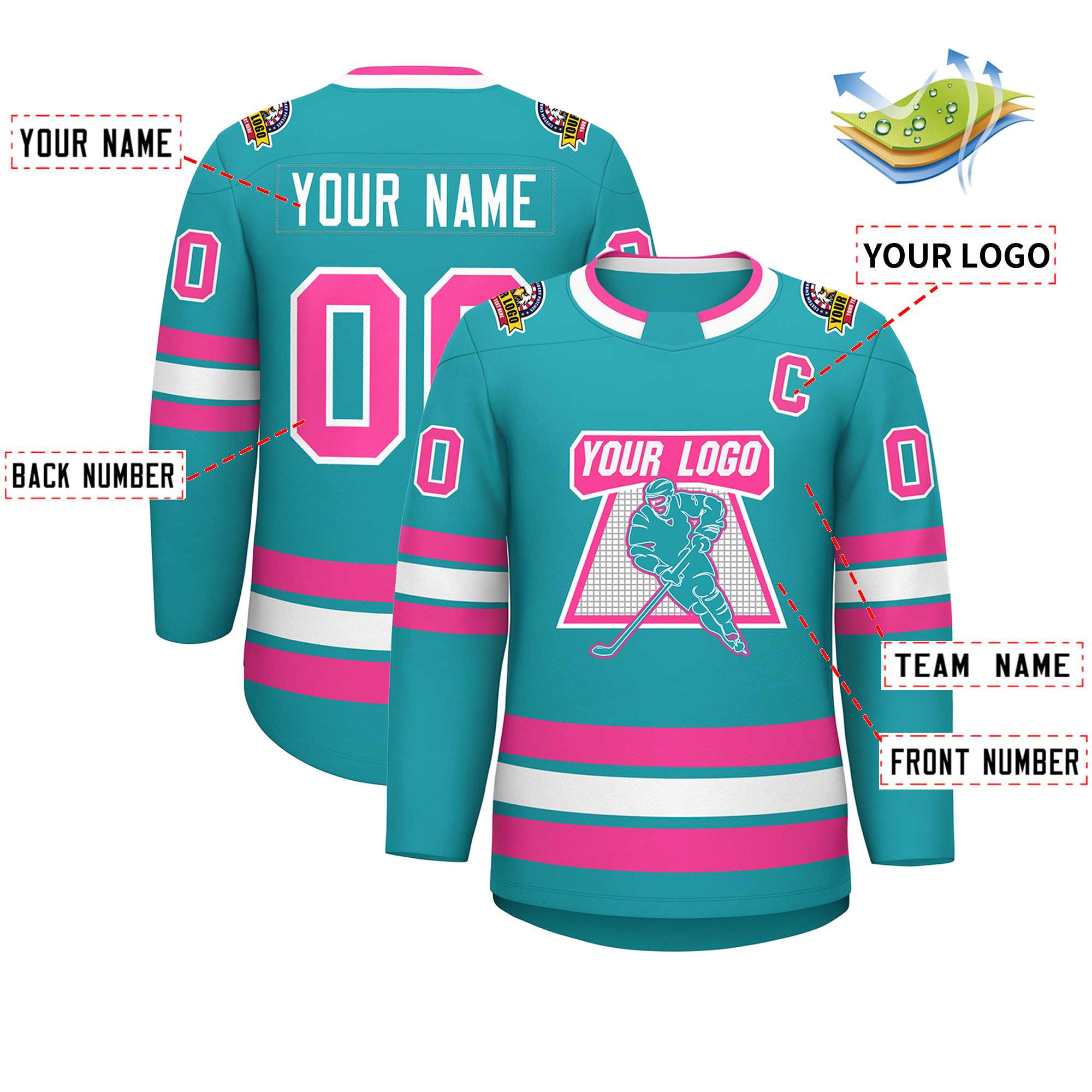 Custom Aqua Pink-White Classic Style Hockey Jersey