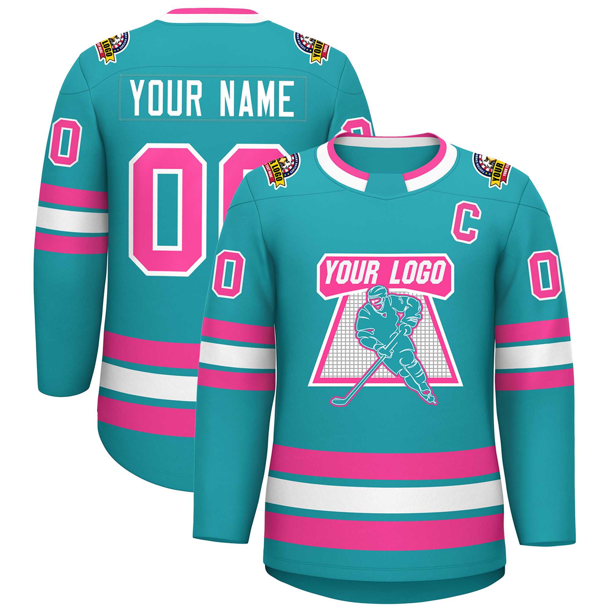 Custom Aqua Pink-White Classic Style Hockey Jersey