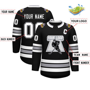 Custom Black White Black-Gray Classic Style Hockey Jersey