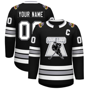 Custom Black White Black-Gray Classic Style Hockey Jersey