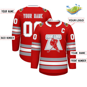 Custom Red White Red-Gray Classic Style Hockey Jersey