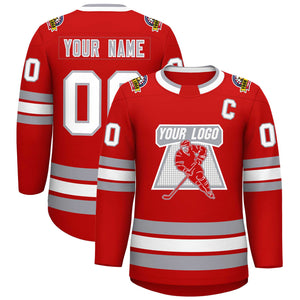 Custom Red White Red-Gray Classic Style Hockey Jersey