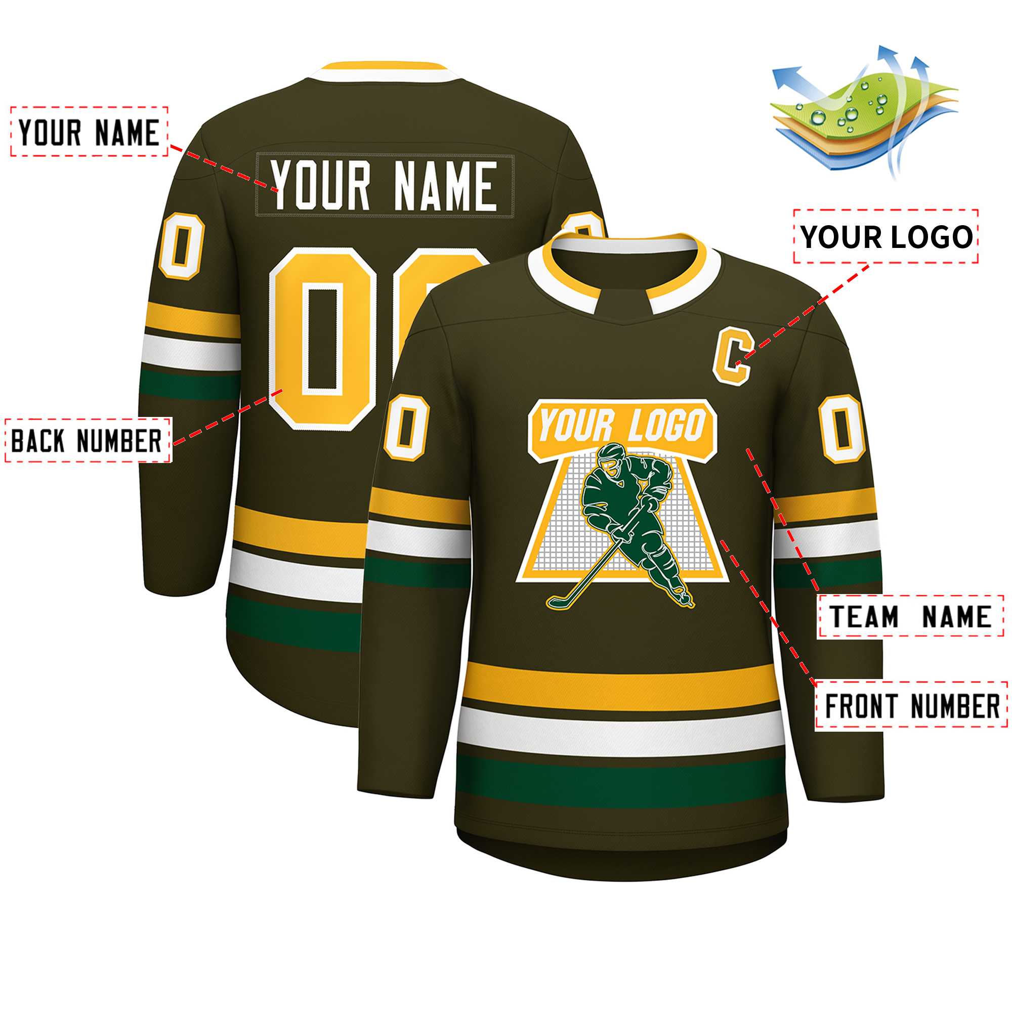 Custom Olive Gold-White Classic Style Hockey Jersey