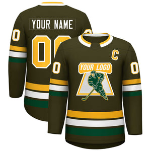 Custom Olive Gold-White Classic Style Hockey Jersey