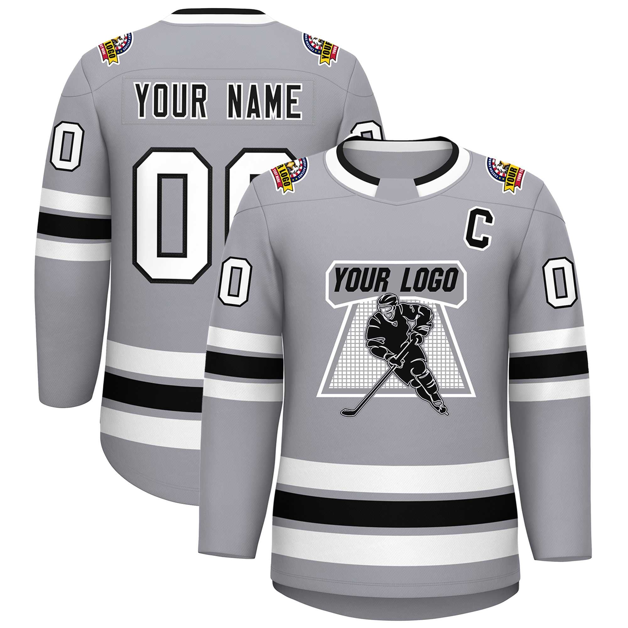 Maillot de hockey de style classique personnalisé gris noir blanc-noir