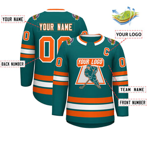 Custom Teal White-Orange Classic Style Hockey Jersey