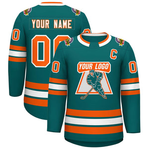 Custom Teal White-Orange Classic Style Hockey Jersey