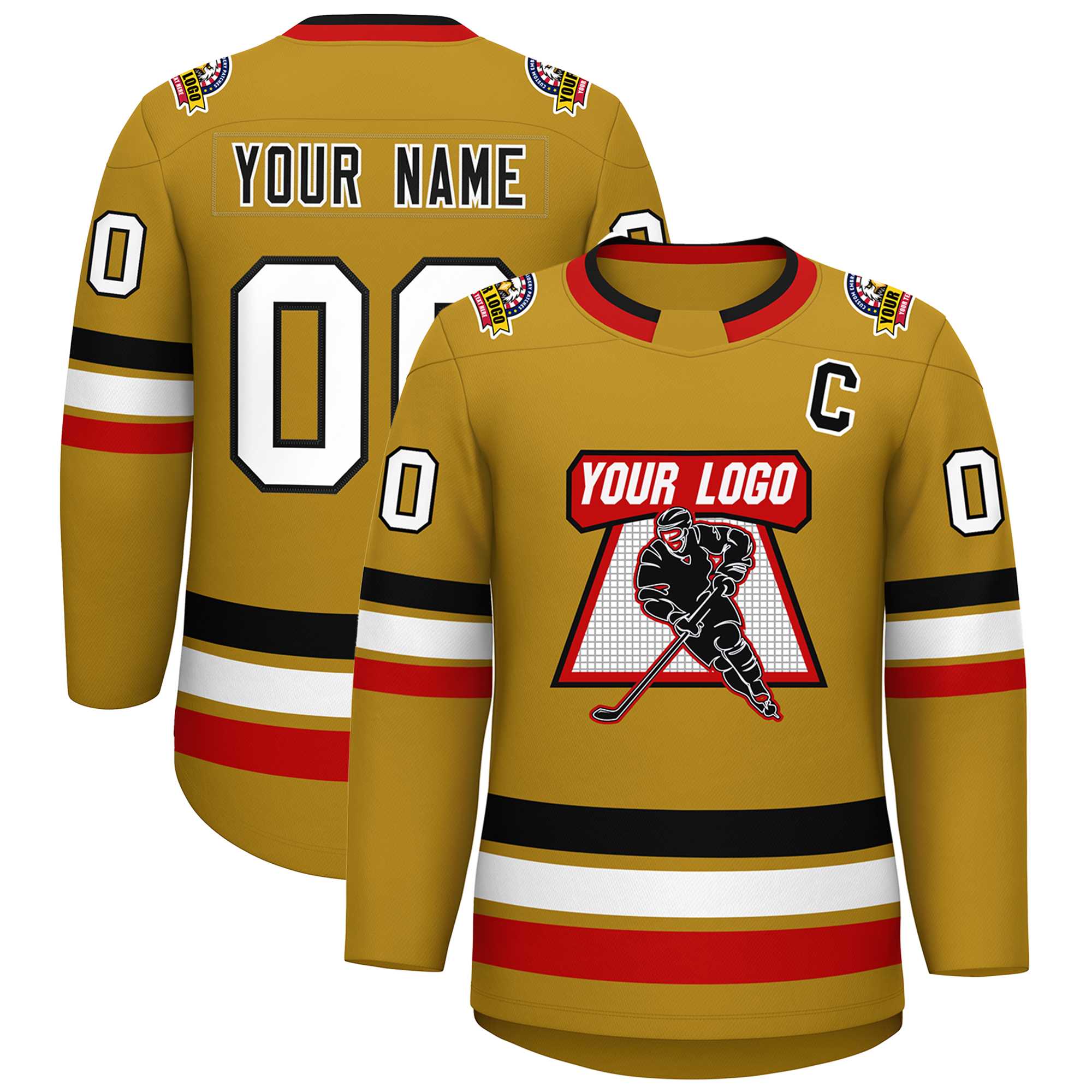 Custom Old Gold Black-White Classic Style Hockey Jersey