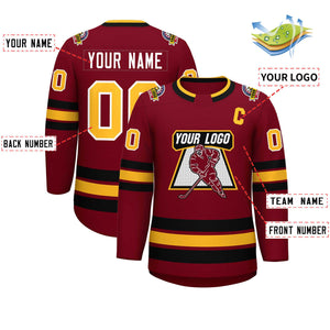 Custom Crimson Gold Crimson-White Classic Style Hockey Jersey