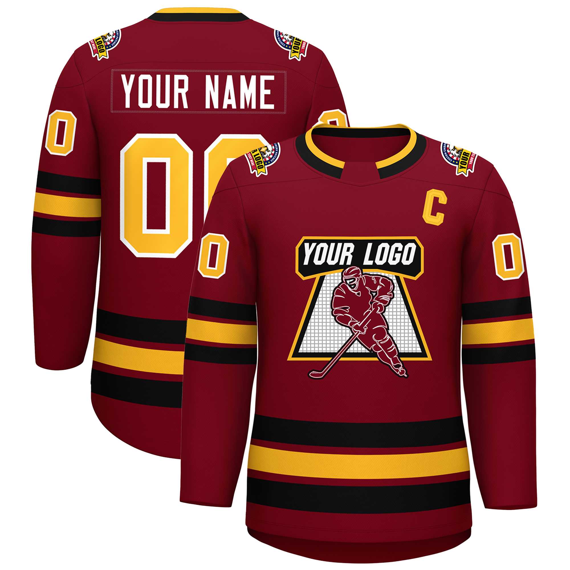 Custom Crimson Gold Crimson-White Classic Style Hockey Jersey