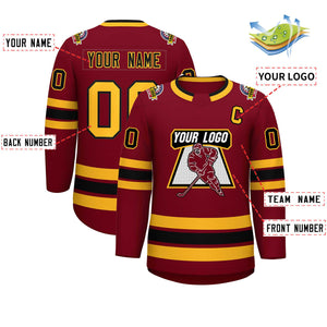 Custom Crimson Black-Gold Classic Style Hockey Jersey