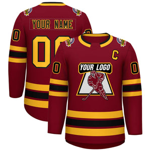 Custom Crimson Black-Gold Classic Style Hockey Jersey