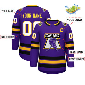 Custom Purple Gold Purple-White Classic Style Hockey Jersey