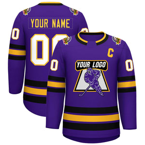 Custom Purple Gold Purple-White Classic Style Hockey Jersey