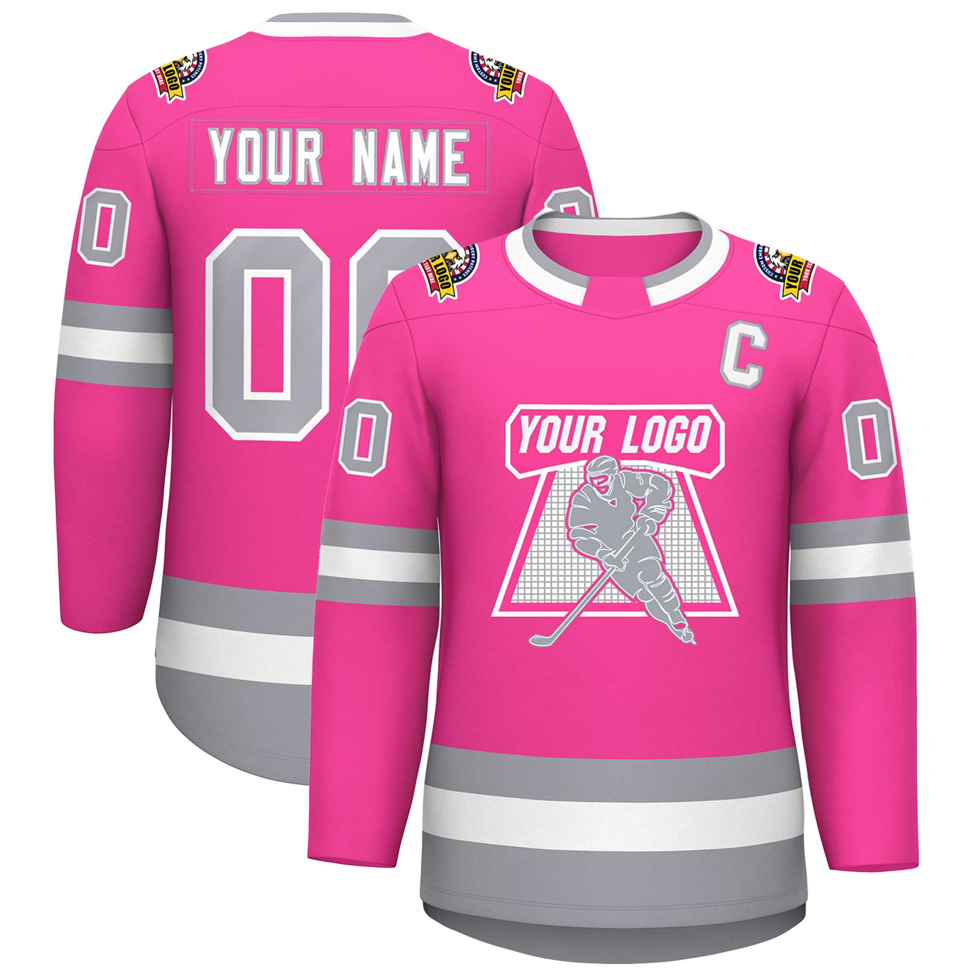 Maillot de hockey de style classique rose blanc-gris personnalisé