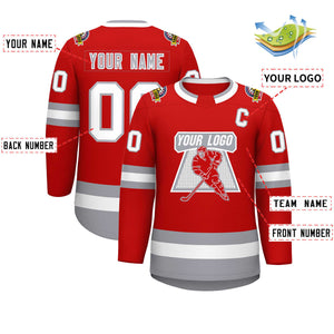 Maillot de hockey de style classique rouge blanc rouge-gris personnalisé