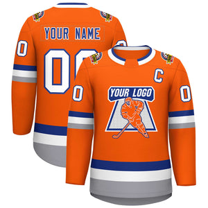 Maillot de hockey de style classique orange royal-blanc personnalisé