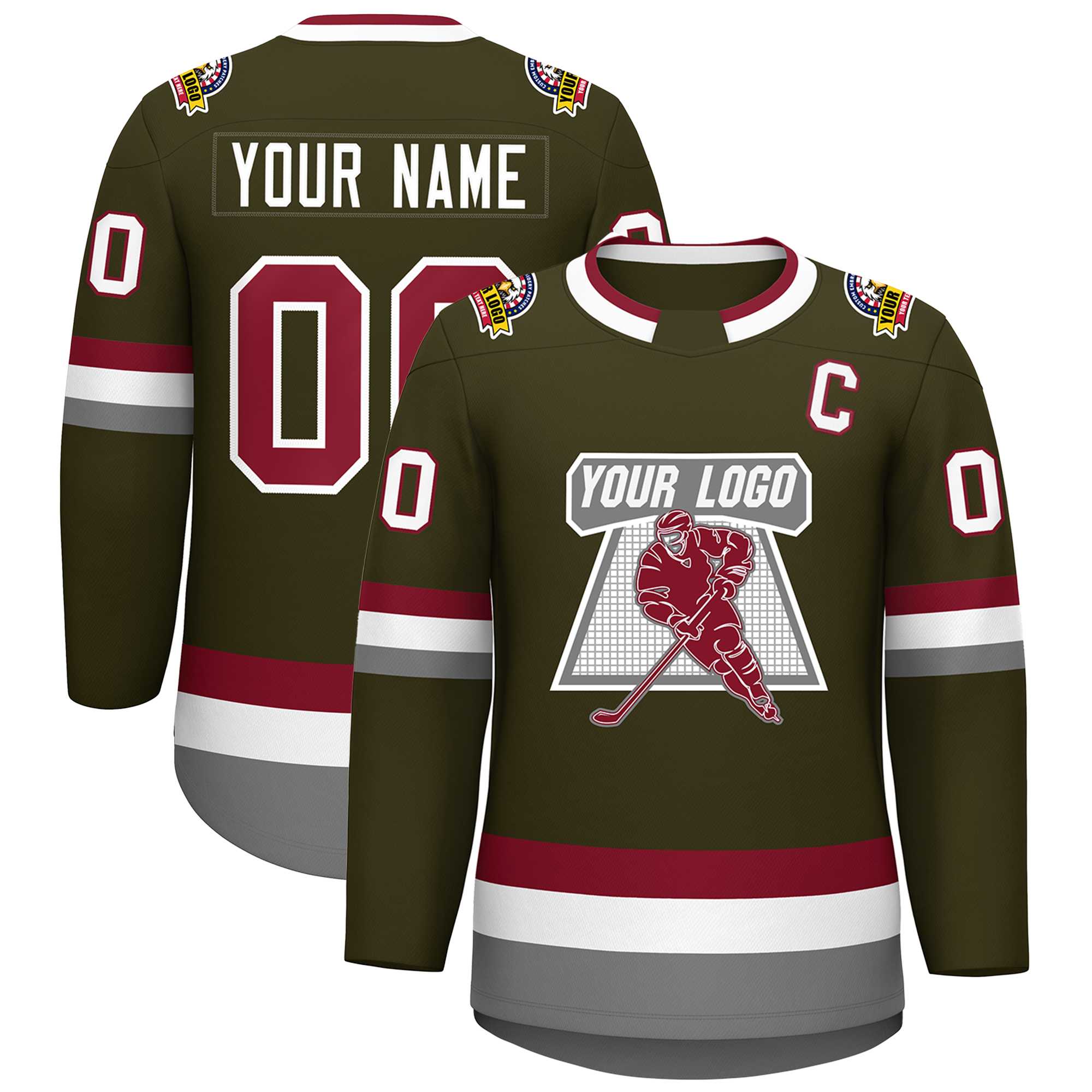 Custom Olive Crimson-White Classic Style Hockey Jersey