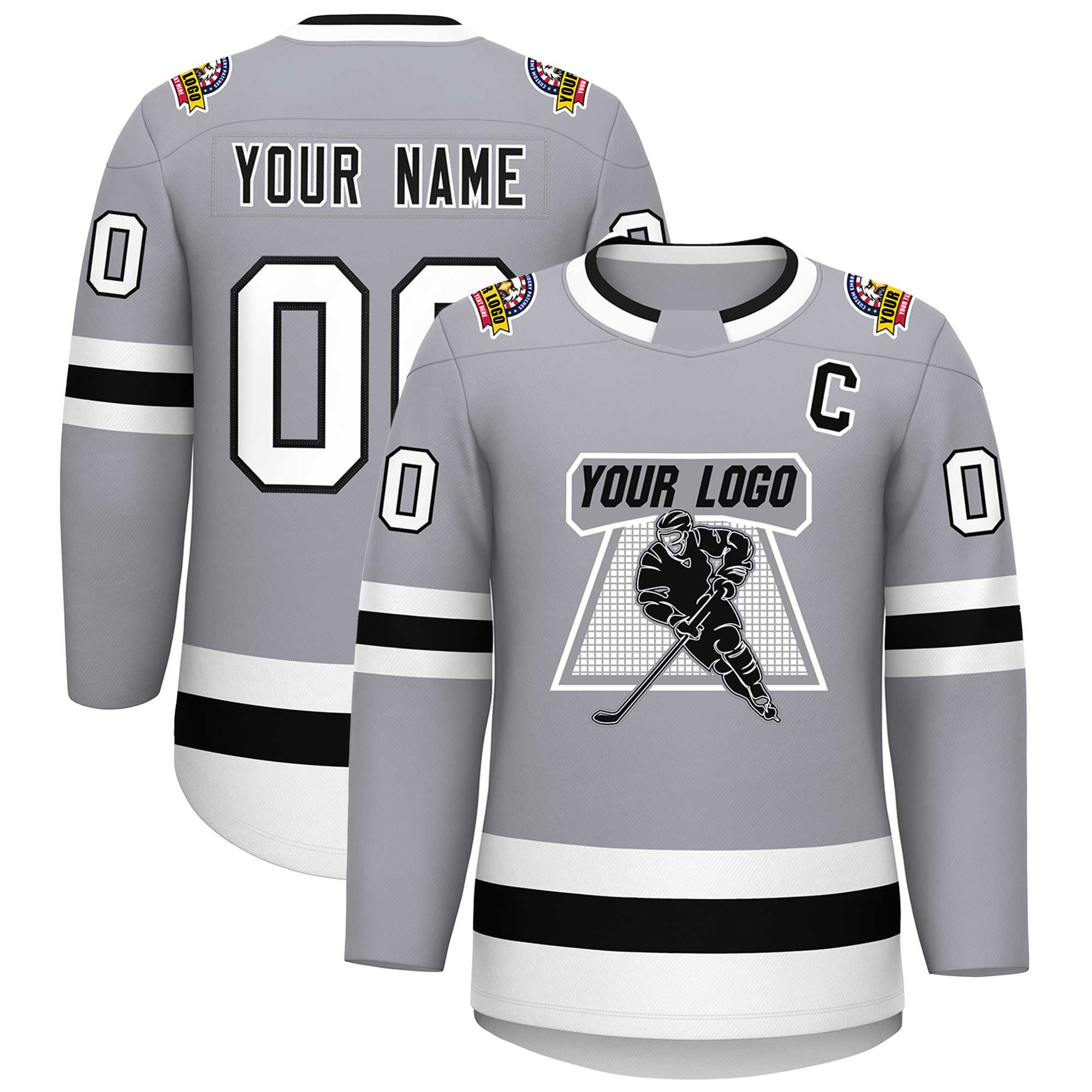 Custom Gray Black White-Black Classic Style Hockey Jersey