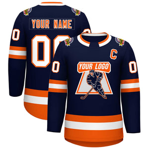 Custom Navy Orange Navy-White Classic Style Hockey Jersey