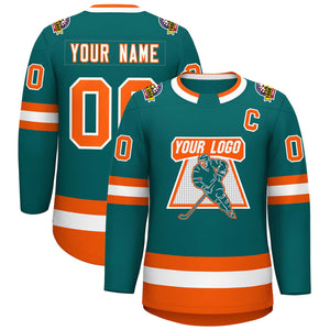 Custom Teal White-Orange Classic Style Hockey Jersey