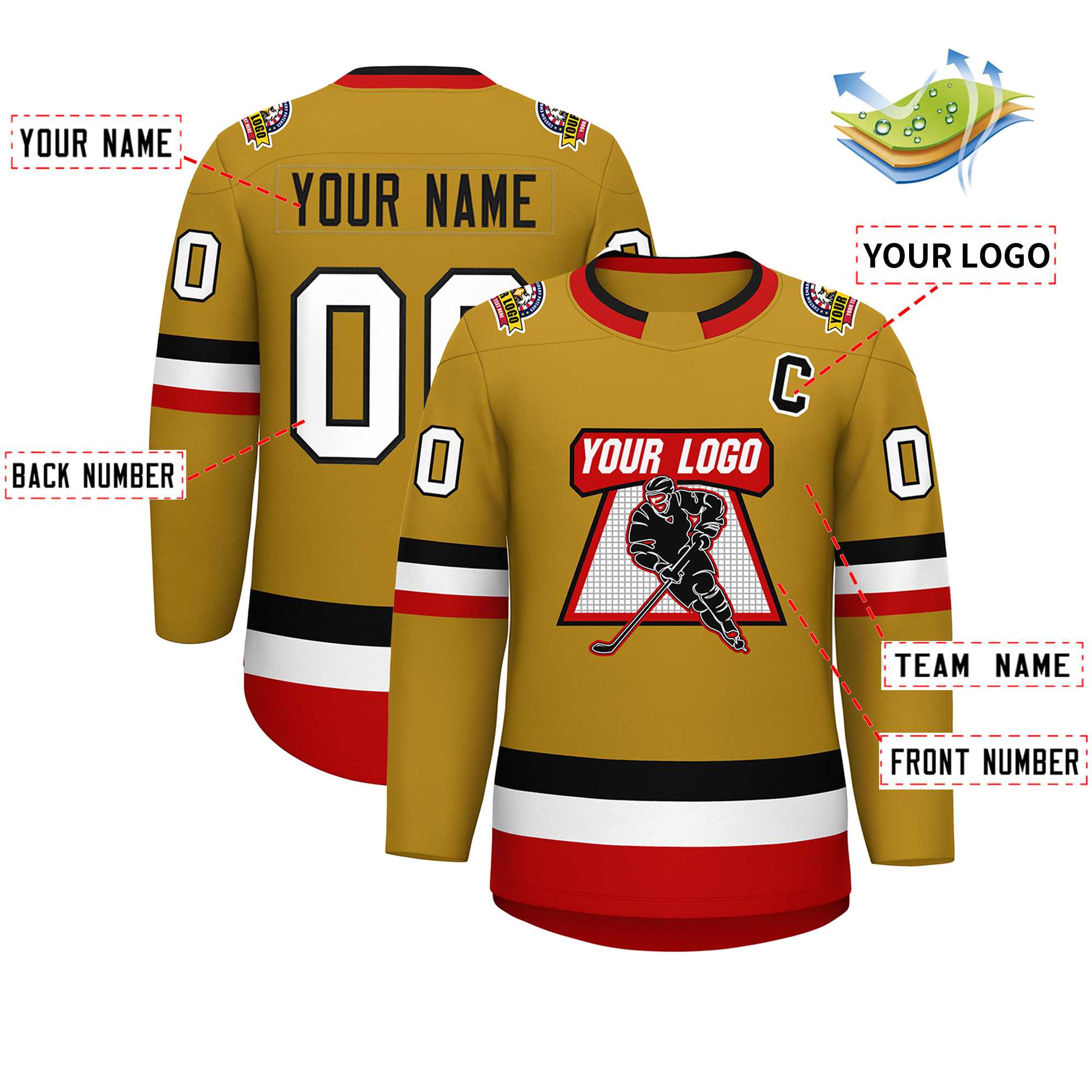 Custom Old Gold Black-White Classic Style Hockey Jersey