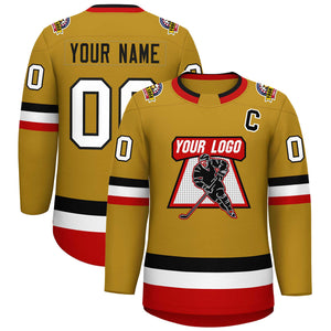 Custom Old Gold Black-White Classic Style Hockey Jersey