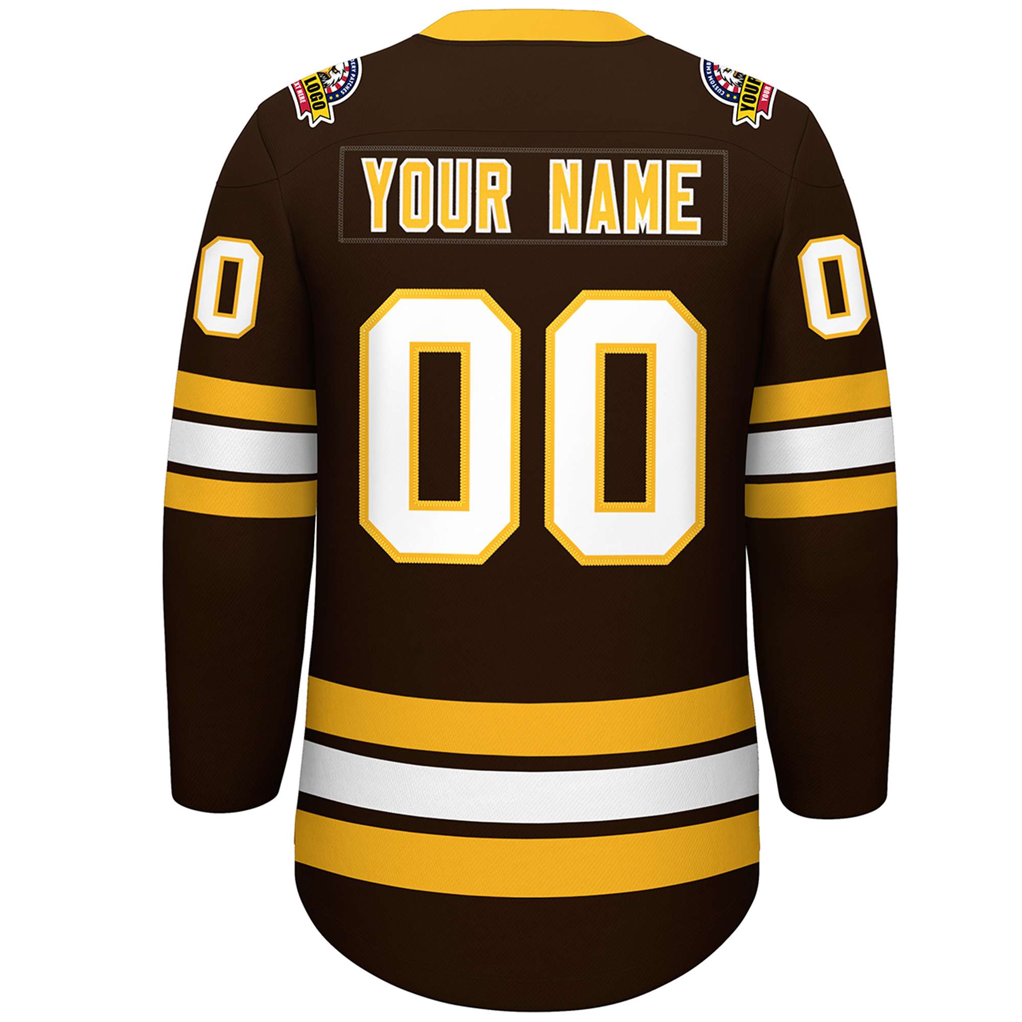 Custom Brown Yellow-White Lace-Up Neck Hockey Jersey