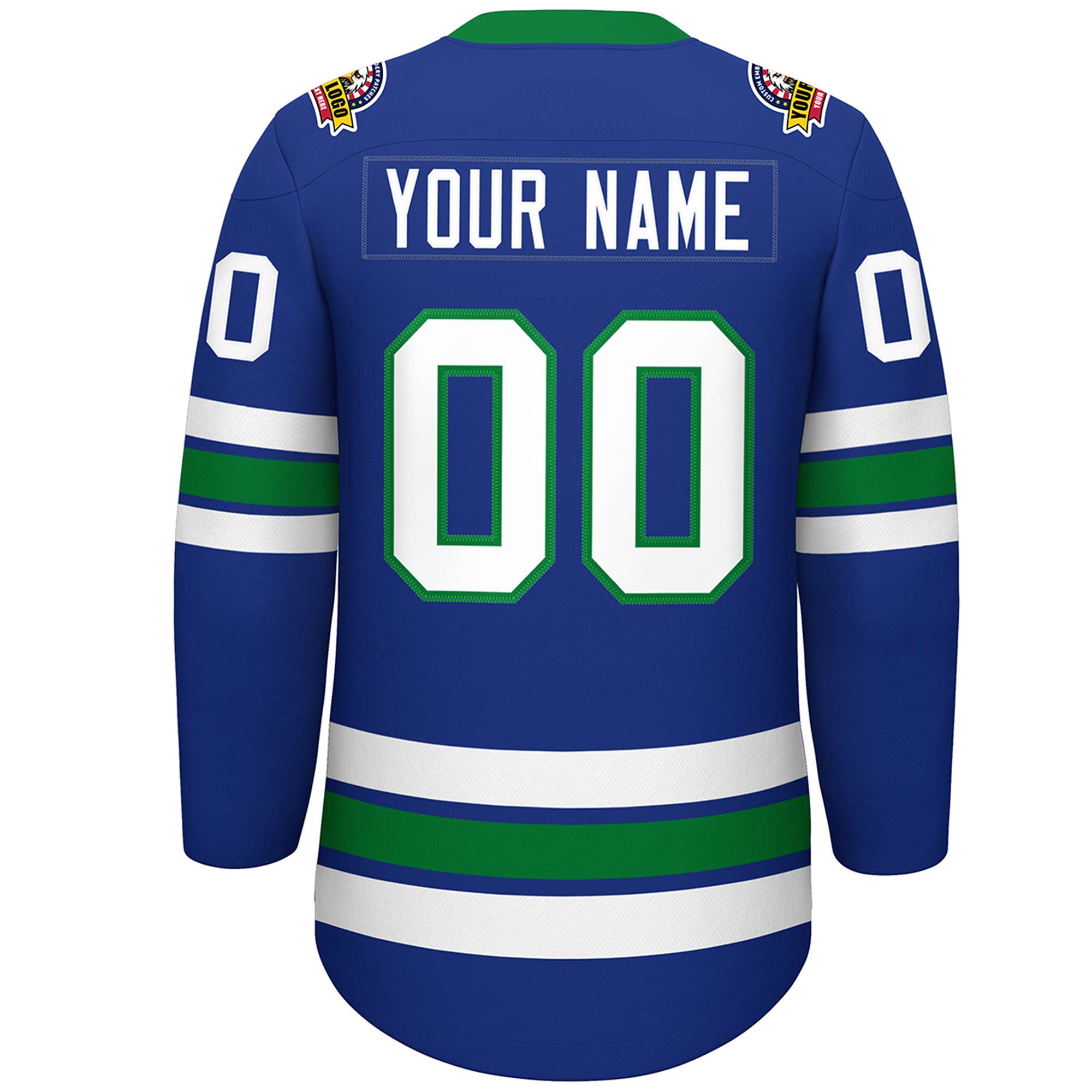 Custom Royal White-Kelly Green Lace-Up Neck Hockey Jersey