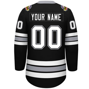 Custom Black White-Gray Lace-Up Neck Hockey Jersey