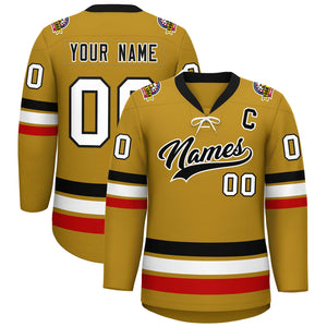 Custom Old Gold Black-White Lace-Up Neck Hockey Jersey