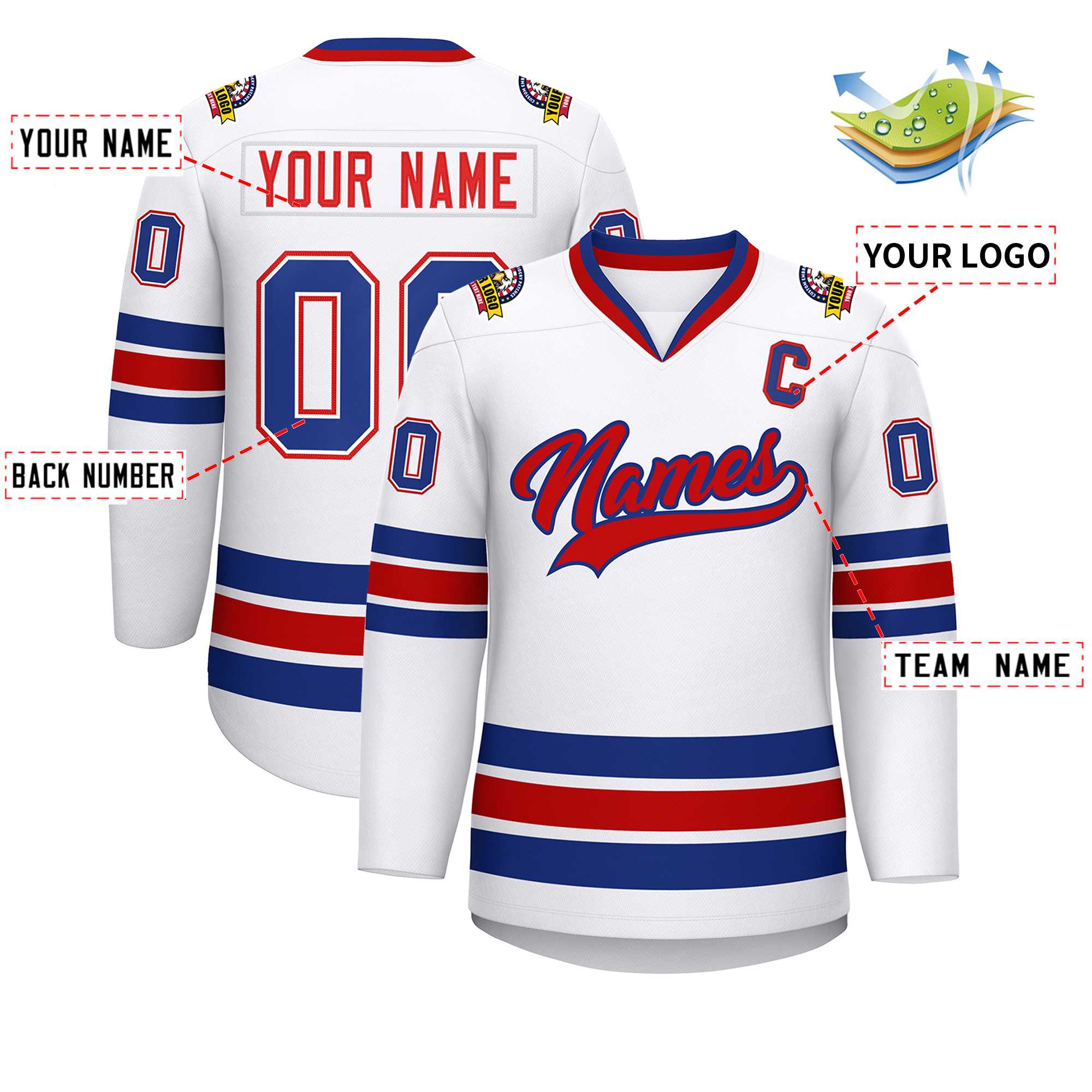 Custom White Red-Royal Classic Style Hockey Jersey