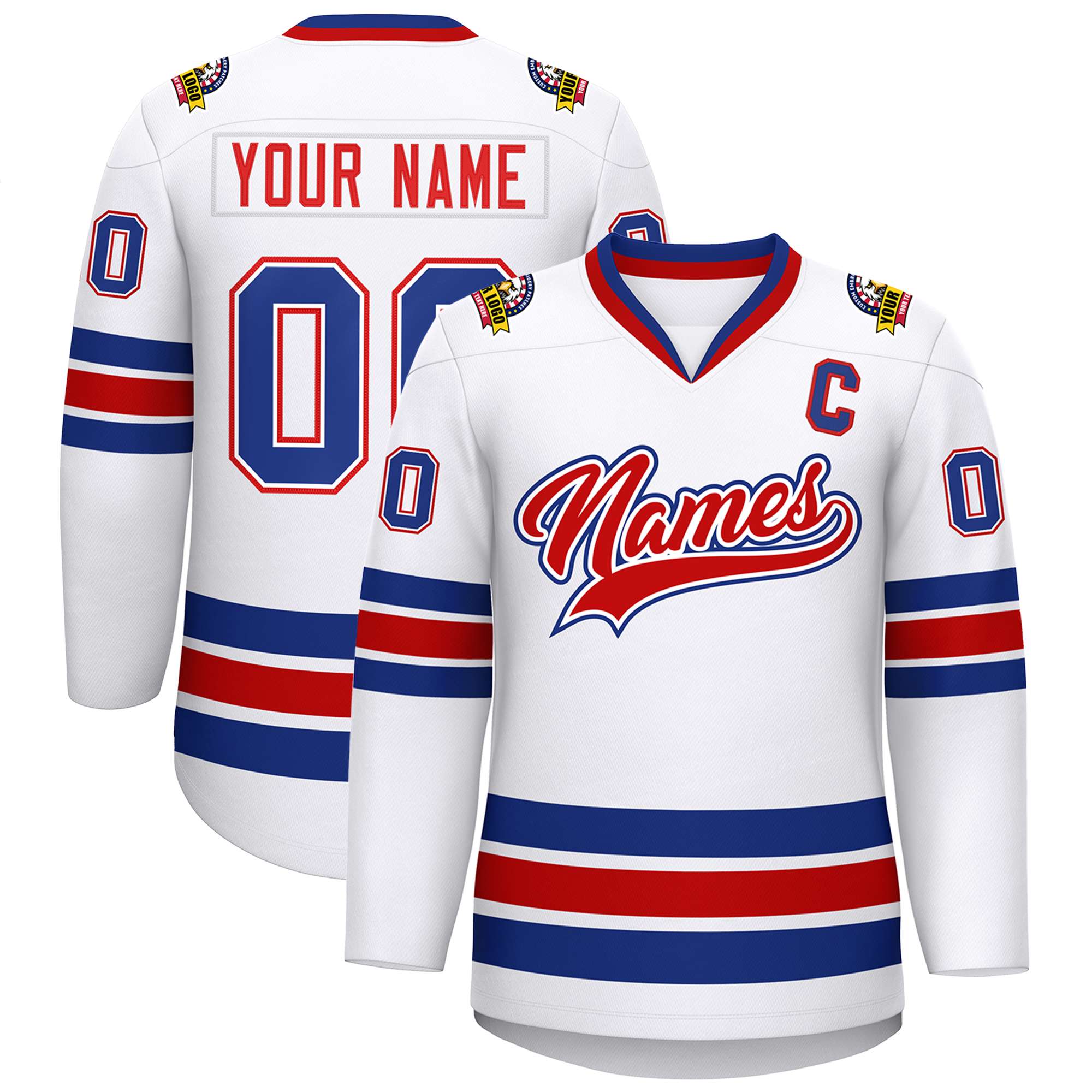 Custom White Red White-Royal Classic Style Hockey Jersey