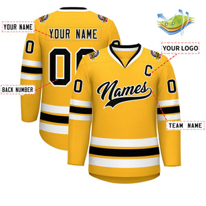 Custom Gold Black-White Classic Style Hockey Jersey