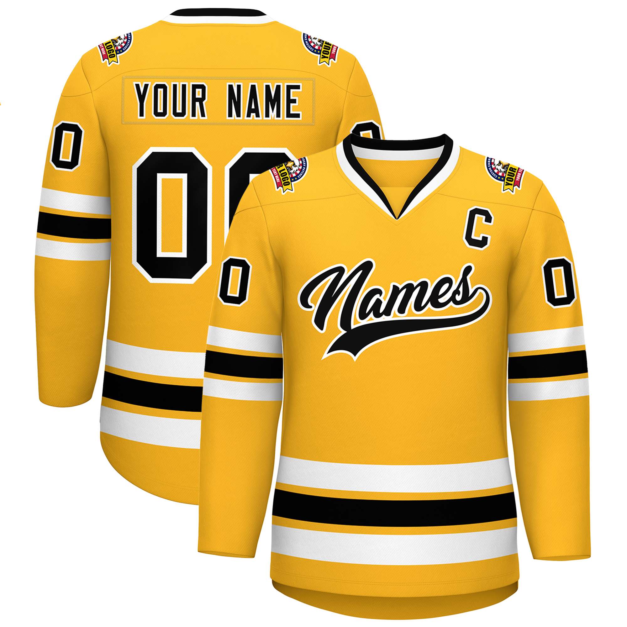 Custom Gold Black-White Classic Style Hockey Jersey