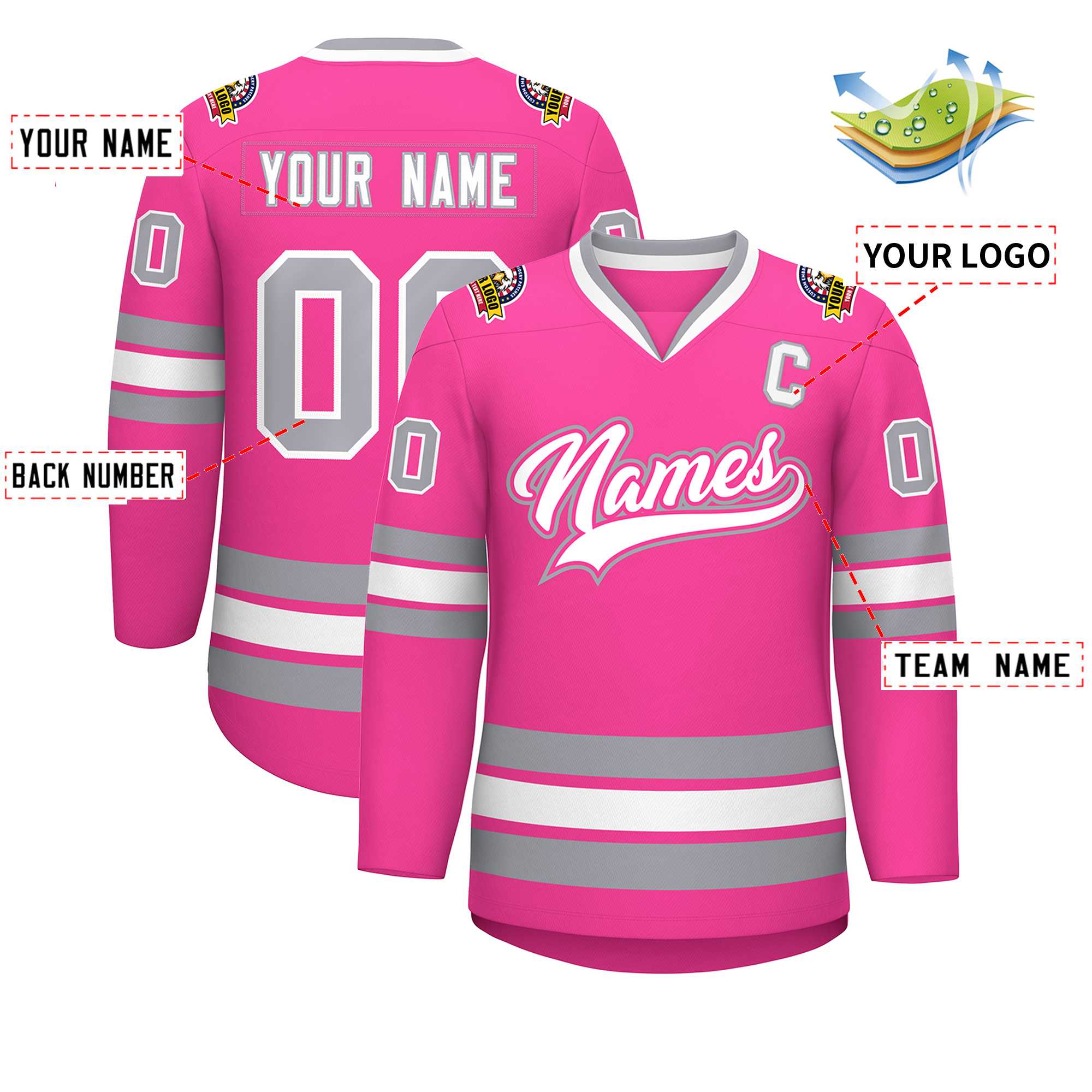 Maillot de hockey de style classique rose blanc rose-gris personnalisé