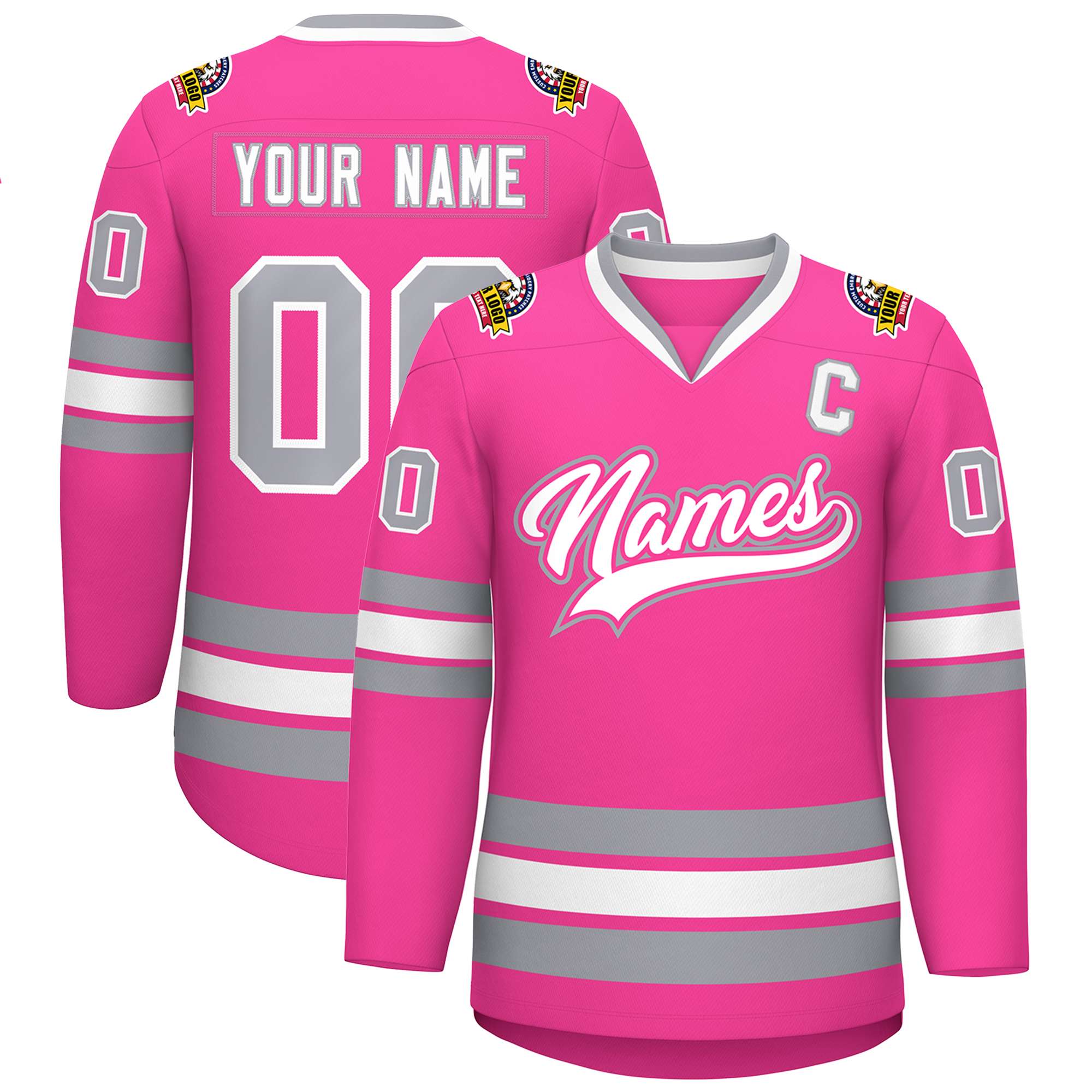 Maillot de hockey de style classique rose blanc rose-gris personnalisé