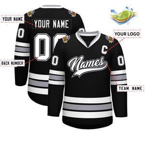 Custom Black White Black-Gray Classic Style Hockey Jersey