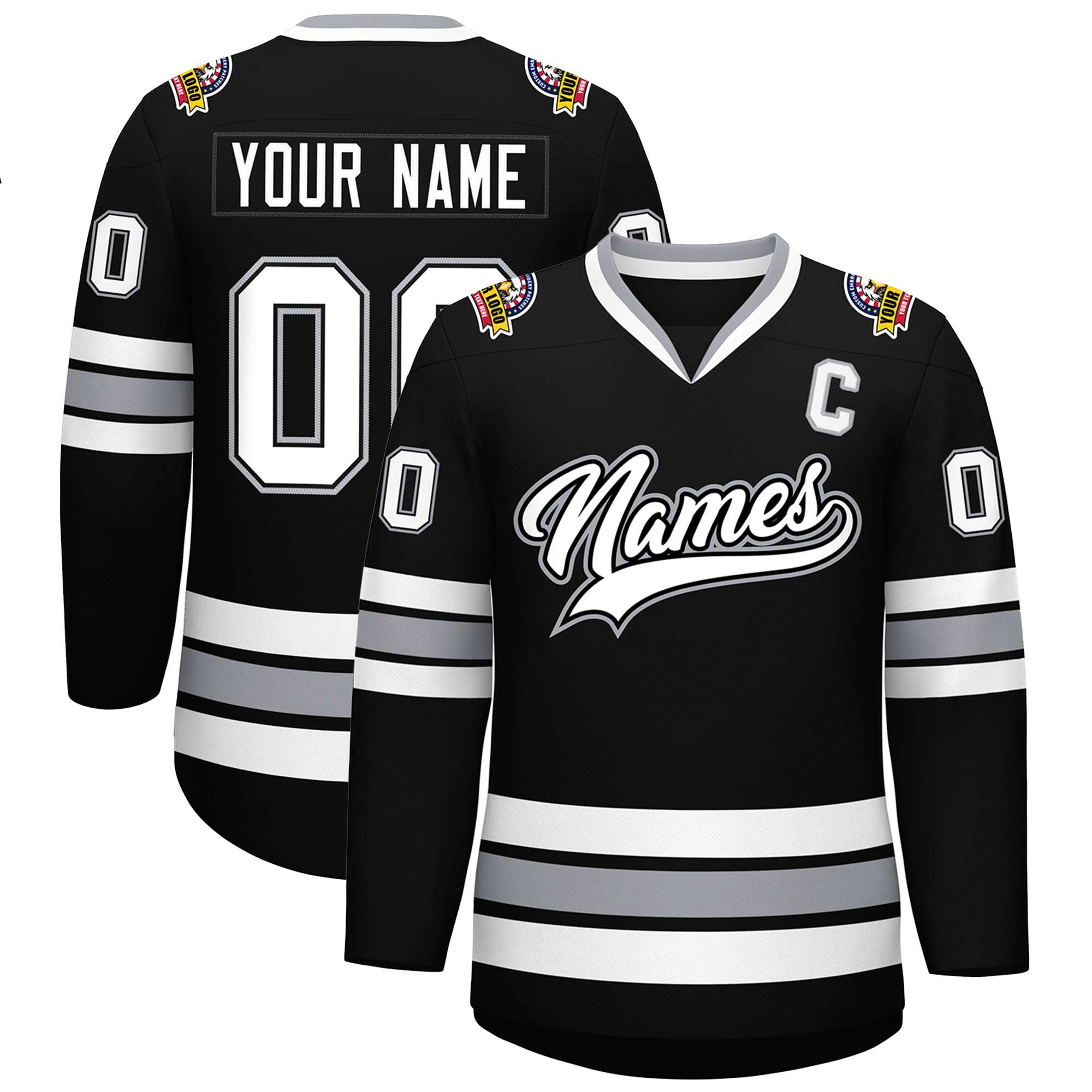 Custom Black White Black-Gray Classic Style Hockey Jersey