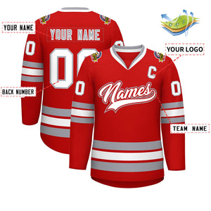 Maillot de hockey de style classique rouge blanc rouge-gris personnalisé