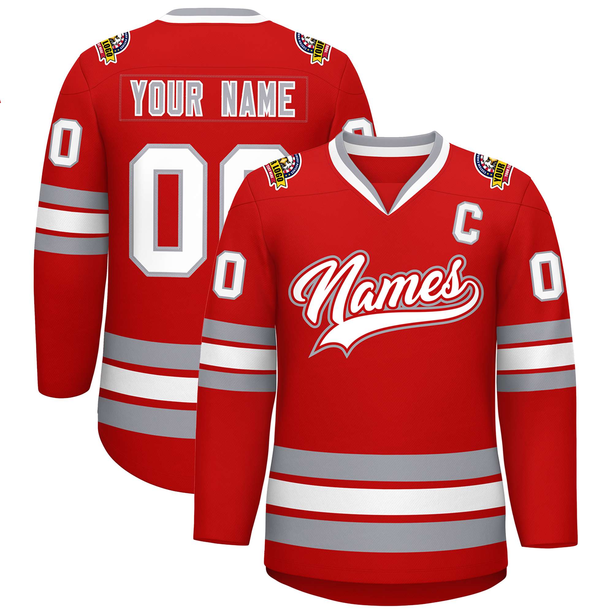 Custom Red White Red-Gray Classic Style Hockey Jersey