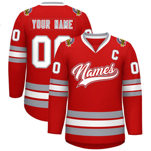 Maillot de hockey de style classique rouge blanc rouge-gris personnalisé