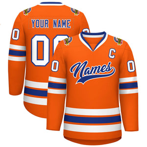 Custom Orange Royal-White Classic Style Hockey Jersey